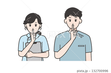 静かにするサインの看護師イラストセット 静かにするサインの看護師イラストセット 132700996