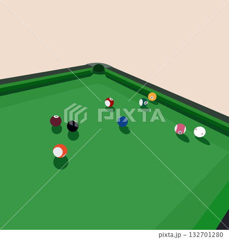 background of several billiard balls on a pool table 132701280