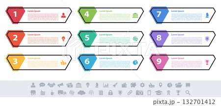 Infographic design business concept vector illustration with 9 steps or options or processes represent work flow or diagram or web button banner 132701412