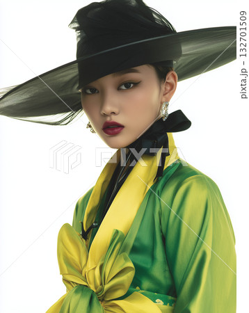 Elegant Korean woman wearing traditional attire with a modern twist in a striking photoshoot Elegant Korean woman wearing traditional attire with a modern twist in a striking photoshoot 132701509