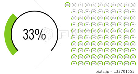 Set of circular sector arc percentage diagrams meters progress bar from 0 to 100 ready-to-use for web design, user interface UI or infographic - indicator with green Set of circular sector arc percentage diagrams meters progress bar from 0 to 100 ready-to-use for web design, user interface UI or infographic - indicator with green 132701553
