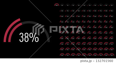 Set of semicircle percentage progress bar diagrams meters from 0 to 100 ready-to-use for web design, user interface UI or infographic - indicator with red Set of semicircle percentage progress bar diagrams meters from 0 to 100 ready-to-use for web design, user interface UI or infographic - indicator with red 132701560