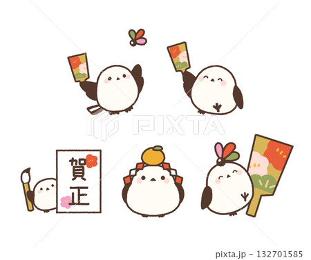 お正月の遊びと縁起ものシマエナガセット 132701585