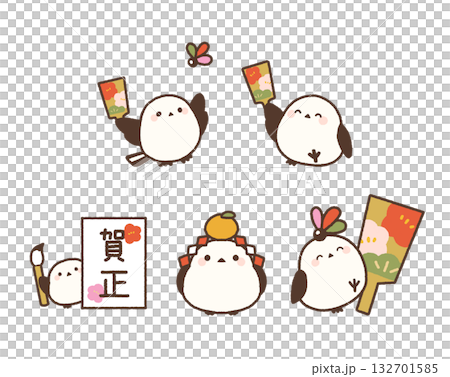 お正月の遊びと縁起ものシマエナガセット 132701585