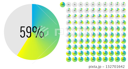 Set of circle percentage progress bar diagrams meters from 0 to 100 ready-to-use for web design, user interface UI or infographic - indicator with gradient from cyan blue to yellow Set of circle percentage progress bar diagrams meters from 0 to 100 ready-to-use for web design, user interface UI or infographic - indicator with gradient from cyan blue to yellow 132701642