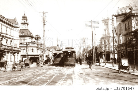 古写真 1907-1918年 東京 銀座中央通り 銀座四丁目付近 古写真 1907-1918年 東京 銀座中央通り 銀座四丁目付近 132701647