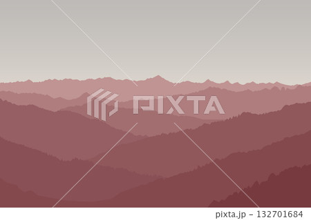 Image of a majestic mountain range landscape. Silhouette of mountains with a monotone gradient of rose color palette. Image of a majestic mountain range landscape. Silhouette of mountains with a monotone gradient of rose color palette. 132701684
