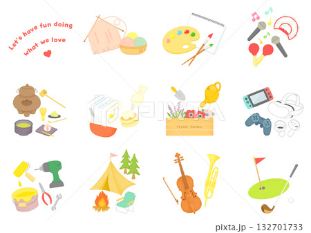 趣味・ライフスタイルアイコン　イラストセット 132701733