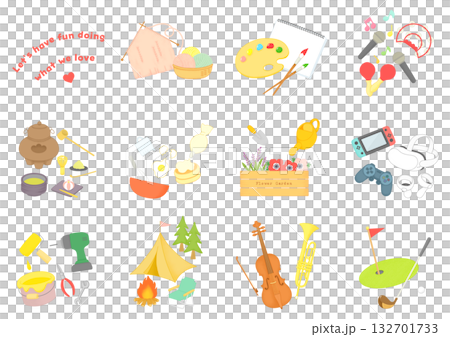 趣味・ライフスタイルアイコン　イラストセット 132701733