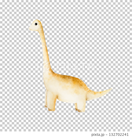 Cute dinosaur. Watercolor hand drawn prehistoric diplodocus, Brachiosaurus animal. Isolated illustration on transparent background. Perfect for for nursery and baby shower, tropical design projects 132702241
