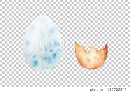 Dinosaur eggs. Watercolor hand drawn prehistoric Brachiosaurus animal. Isolated illustration on transparent background. Perfect for for nursery and baby shower, tropical design projects. For designers 132702243