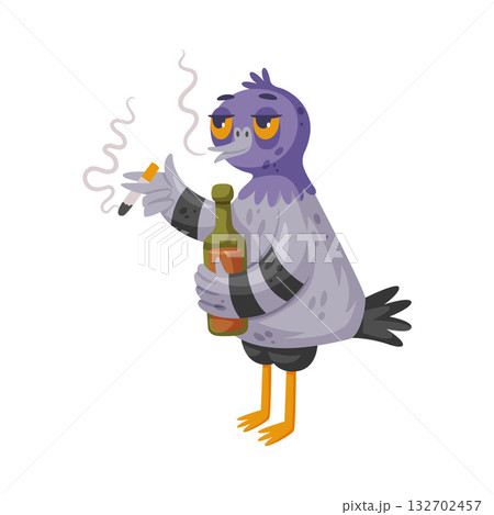 Pigeon Bandit and Criminal Character with Alcohol and Cigarette Vector Illustration Pigeon Bandit and Criminal Character with Alcohol and Cigarette Vector Illustration 132702457