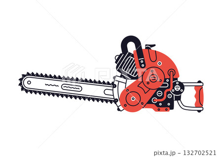 Chain Saw as Petrol Hand Tool and Equipment for Repair Work Vector Illustration Chain Saw as Petrol Hand Tool and Equipment for Repair Work Vector Illustration 132702521
