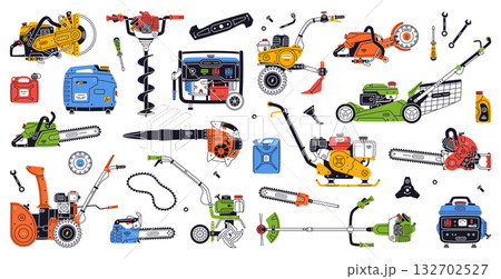 Petrol Hand Tools and Equipment for Repair Work Vector Set Petrol Hand Tools and Equipment for Repair Work Vector Set 132702527