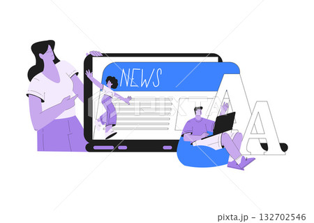 Man and Woman Work with Text Editing and Writing Article on Laptop Vector Illustration 132702546