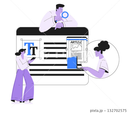 Man and Woman Work with Text Editing and Writing Article on Laptop Vector Illustration Man and Woman Work with Text Editing and Writing Article on Laptop Vector Illustration 132702575