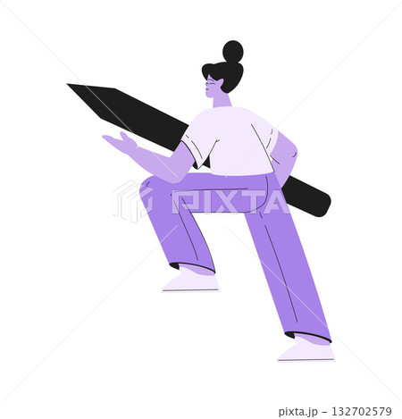 Woman Work with Text Editing and Writing Article with Huge Pencil Vector Illustration 132702579