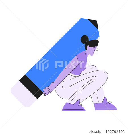 Woman Work with Text Editing and Writing Article with Huge Pencil Vector Illustration Woman Work with Text Editing and Writing Article with Huge Pencil Vector Illustration 132702593