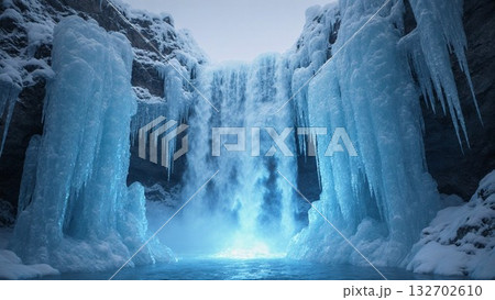 新滝の裏側から見た氷瀑 132702610
