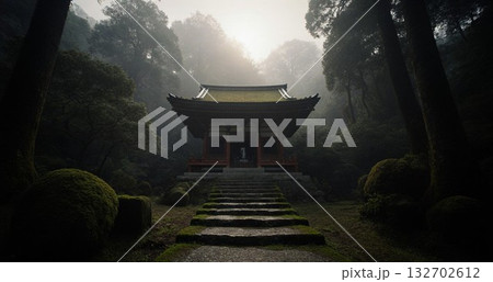 霧の中から眺める、光が差し込む 132702612