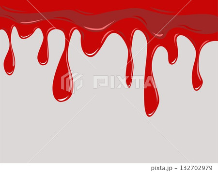 Red liquid paint dripping down on white background. Dripping blood 3d vector illustration with clipping path. Red liquid paint dripping down on white background. Dripping blood 3d vector illustration with clipping path. 132702979