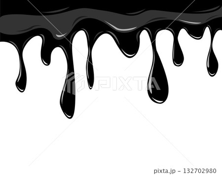 Black liquid paint dripping down on white background. Black ink dripping 3d vector illustration with clipping path. Black liquid paint dripping down on white background. Black ink dripping 3d vector illustration with clipping path. 132702980