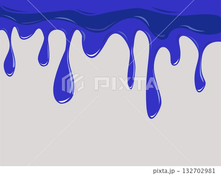 Blue liquid paint dripping down on white background. 3d vector illustration with clipping path. 132702981