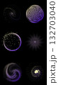Circular particle motion spheres with glowing violet and yellow gradients on black 132703040
