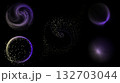 Abstract violet particle galaxy with curved motion lines on black background 132703044