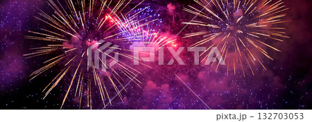 Banner Purple Firework celebrate anniversary happy new year 2024, 4th of july holiday festival. Banner Purple firework night time National holiday. Violet firework New year 2025 festival copy space Banner Purple Firework celebrate anniversary happy new year 2024, 4th of july holiday festival. Banner Purple firework night time National holiday. Violet firework New year 2025 festival copy space 132703053
