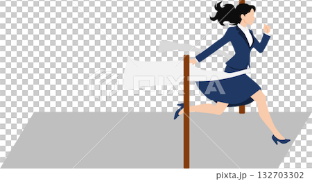 Illustration of a woman crossing the finish line in first place 132703302