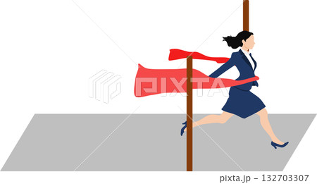 1位でゴールテープを切った女性のイラスト	 132703307