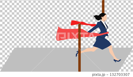 1位でゴールテープを切った女性のイラスト	 132703307