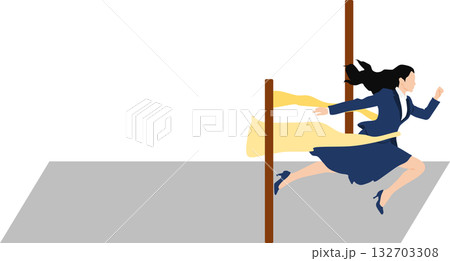 1位でゴールテープを切った女性のイラスト	 132703308