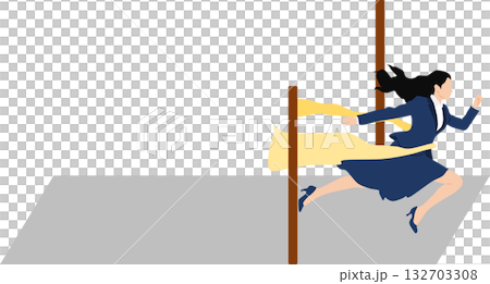 1位でゴールテープを切った女性のイラスト	 132703308