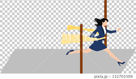 1位でゴールテープを切った女性のイラスト	 132703309