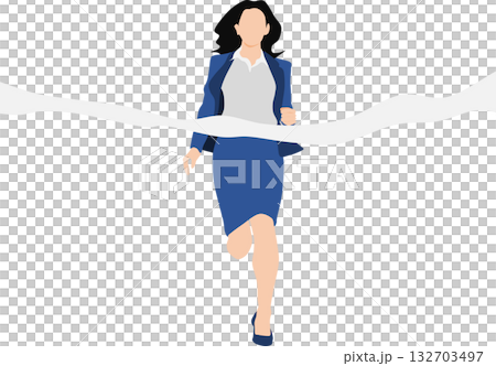 一位女士率先衝過終點線的插圖 132703497