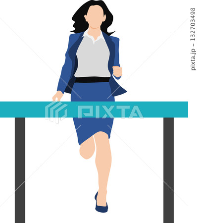 1位でゴールテープを切った女性のイラスト	 132703498