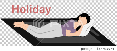 スマホを使って休日をつぶす女性のイラスト スマホを使って休日をつぶす女性のイラスト 132703574