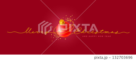 Merry Christmas Greeting Card With Continuous Line Lettering Merry Christmas Greeting Card With Continuous Line Lettering 132703696