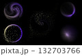 Abstract violet particle galaxy with curved motion lines on black background 132703766