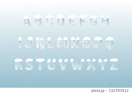 Alphabet uppercase with snow capped effect with icy blue and white colors. Christmas and New Year celebrations concept. Alphabet uppercase with snow capped effect with icy blue and white colors. Christmas and New Year celebrations concept. 132703912