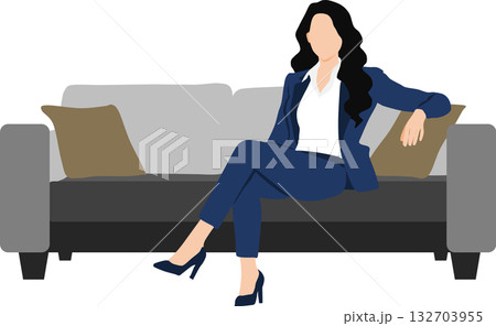 在宅勤務をするビジネスウーマンのイラスト	 132703955