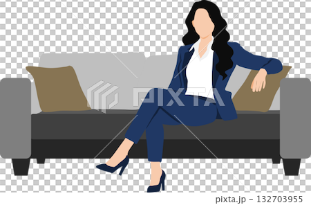 在宅勤務をするビジネスウーマンのイラスト	 132703955