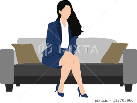 在宅勤務をするビジネスウーマンのイラスト	 132703960