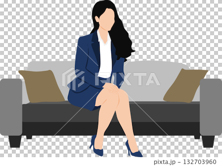 在宅勤務をするビジネスウーマンのイラスト	 132703960