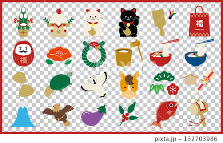 簡單吉祥的傳統日本新年卡通 132703986