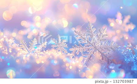 明るい雰囲気のキラキラした冬の雪の結晶壁紙Aテクスチャ 132703987