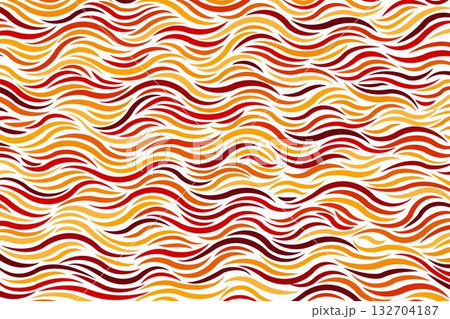 Abstract pattern of wavy lines in varying shades of red and orange on white background, creating a sense of dynamic flowing water or ocean, for background, textile, and other decorative application. Abstract pattern of wavy lines in varying shades of red and orange on white background, creating a sense of dynamic flowing water or ocean, for background, textile, and other decorative application. 132704187