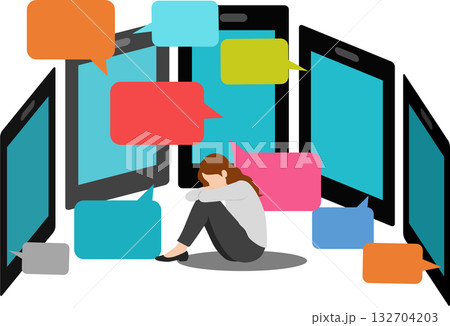 SNSのこわさのイラスト	 132704203